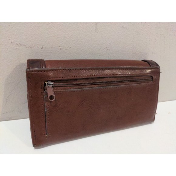 Via Piaggi Wallet Brown Top Grain Faux Leather Large Wallet Card Insert Pockets - Picture 2 of 7